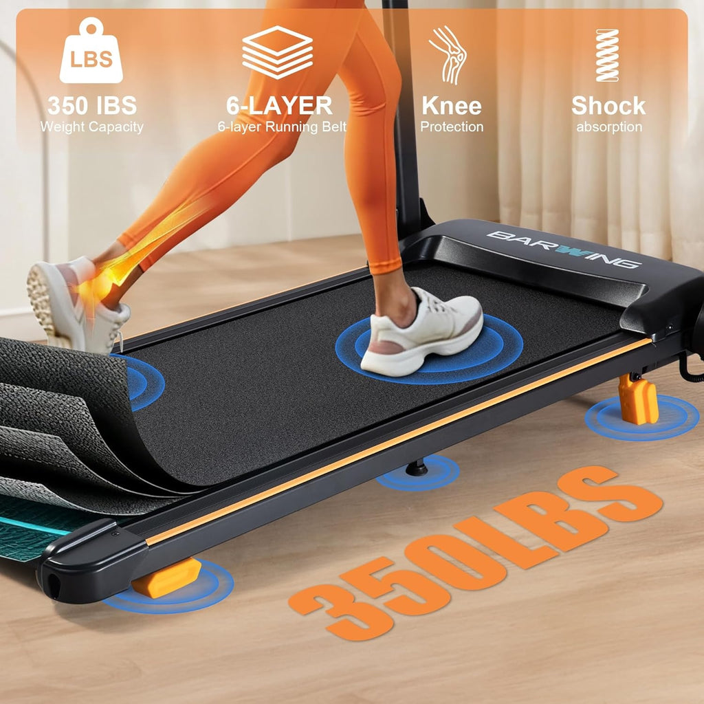 BARWING 3.5HP Folding Incline Treadmill for Home, 350 LBS Weight Capacity, 0.5-8.5 MPH Quiet Motor, LED Display, Heart Rate Monitor Handrails, Compact Treadmill for Home & Office Use