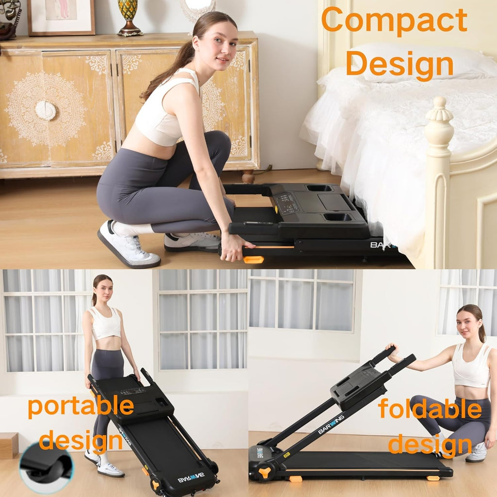 BARWING 3.5HP Folding Incline Treadmill for Home, 350 LBS Weight Capacity, 0.5-8.5 MPH Quiet Motor, LED Display, Heart Rate Monitor Handrails, Compact Treadmill for Home & Office Use