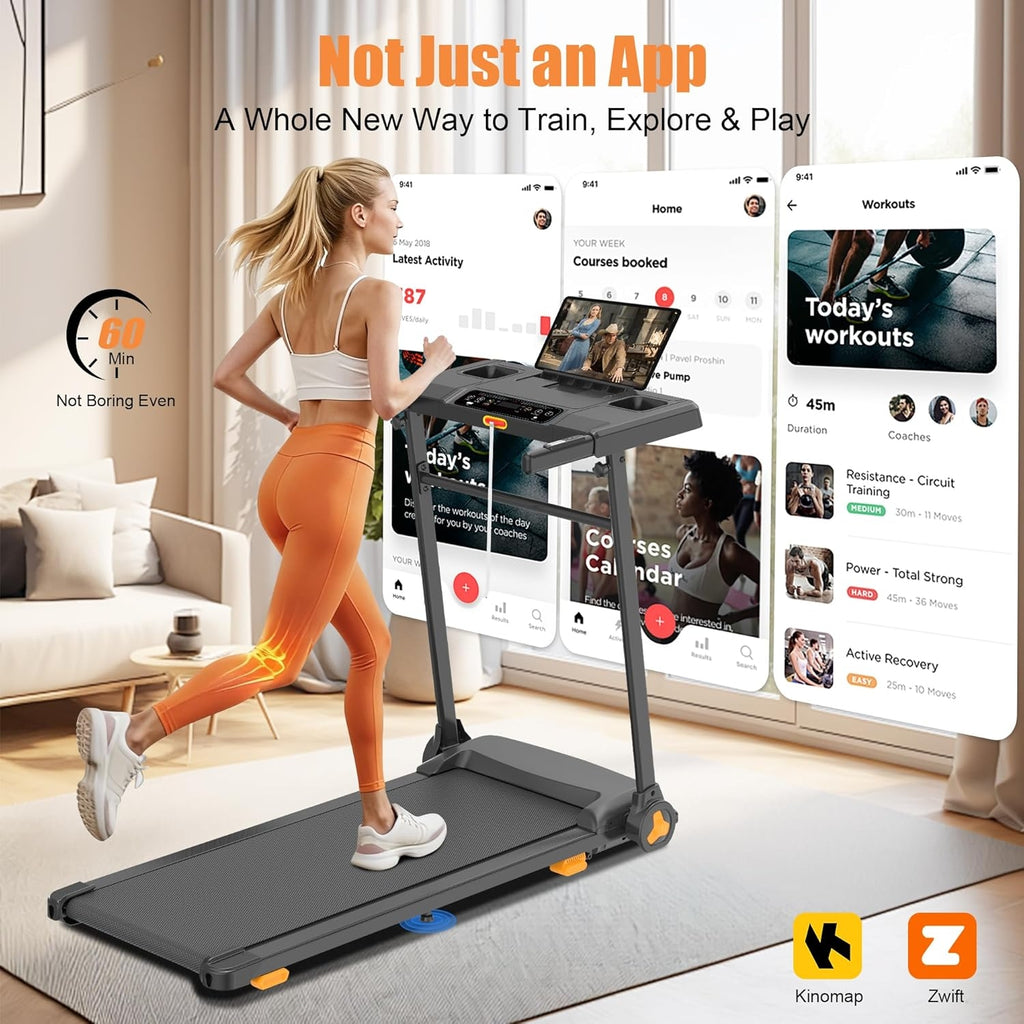 BARWING 3.5HP Folding Incline Treadmill for Home, 350 LBS Weight Capacity, 0.5-8.5 MPH Quiet Motor, LED Display, Heart Rate Monitor Handrails, Compact Treadmill for Home & Office Use